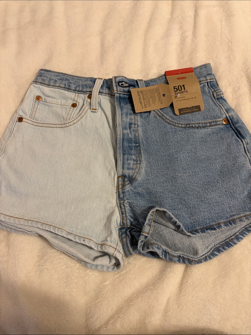Levi's Two-Tone 501 Denim Shorts - Light Blue & Medium Blue - Picture 1 of 2
